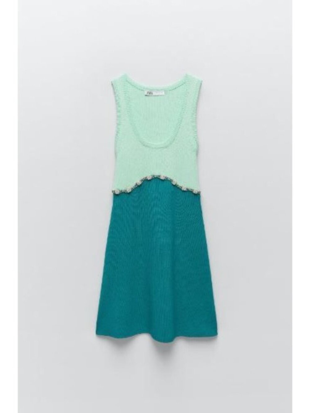 Zara Jewel Appliqué Dress Size Medium Mint Teal Sleeveless Rhinestone Pearl Trim - Picture 5 of 14